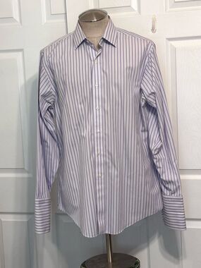 Brooks Brothers Regent non-iron Purple Stripe Dress Shirt French Cuff 16.5